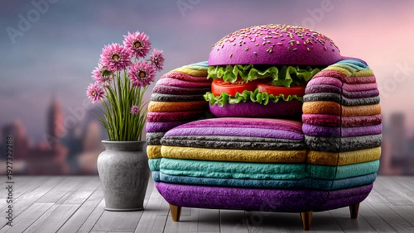 Obraz ハンバーガーの形をしたカラフルな一人掛けソファ