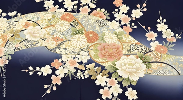 Obraz Elegant Floral Pattern with Koi Fish