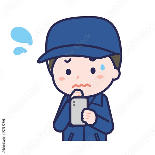 Obraz スマートフォンを使う「消防団員」の男性