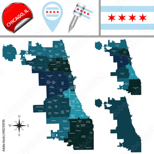 Obraz Mapa Chicago z obszarami wspólnoty