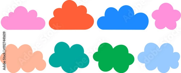 Obraz Simple colorful cloud shapes collection vector, flat cartoon cloud icon set