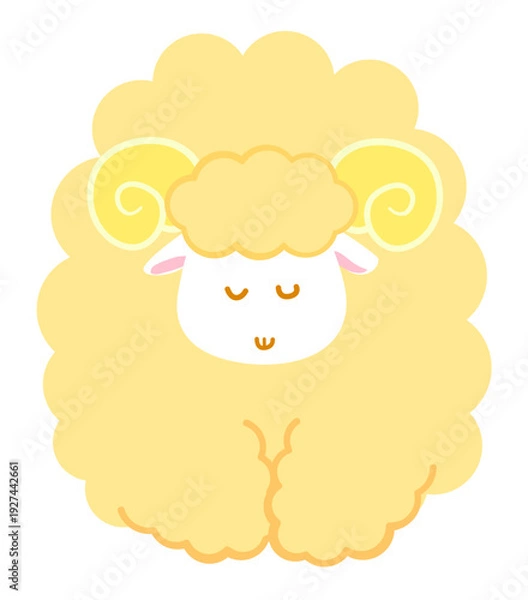 Fototapeta 感謝や挨拶に使えるお辞儀した羊のイラスト。ポップでシンプルな動物キャラクター。白背景・黄色。