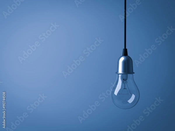 Fototapeta Hanging Light bulb isolated on dark blue background . 3D rendering.