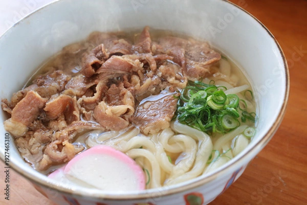 Obraz 湯気の上がる温かい肉うどん