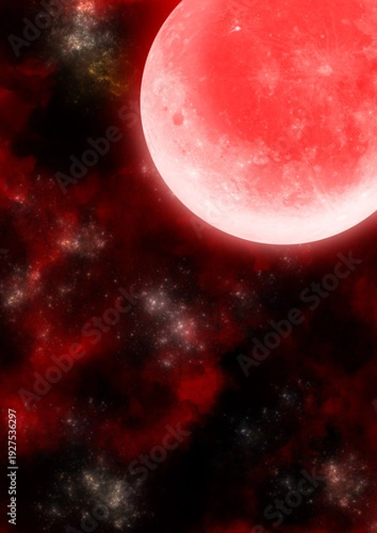 Obraz 満月と赤と黒の銀河