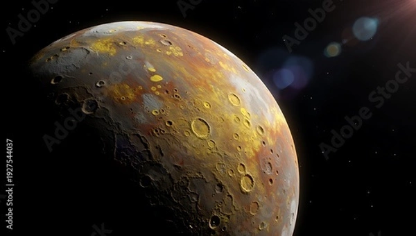 Fototapeta Artistic Io moon surface in deep outer space environment.