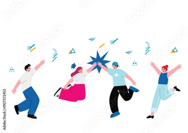 Obraz ジャンプして喜ぶ若い男女