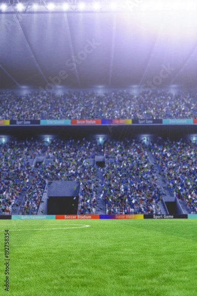 Fototapeta boisko do piłki nożnej z oświetleniem renderowania 3d