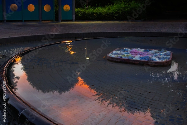 Obraz 公園の池に反射する夕日