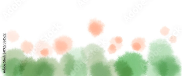 Obraz 緑の葉の桜の花舞い散る水彩テクスチャバナーイラスト素材