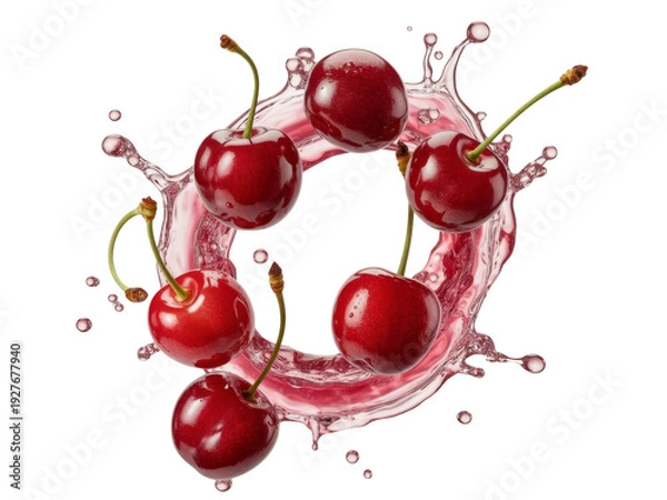 Obraz cherries with water splash on transparent background.