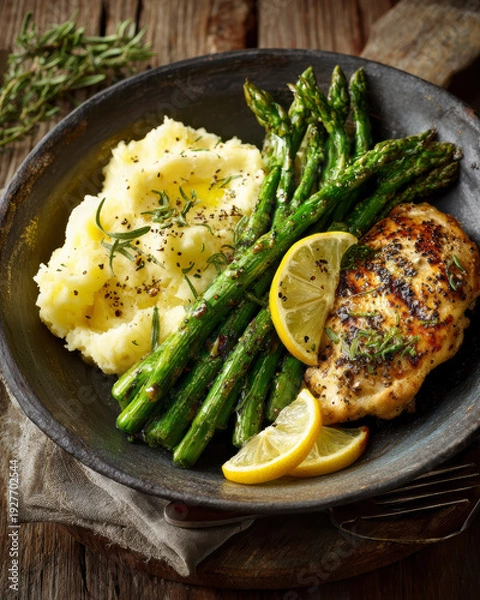 Obraz Rustic Asparagus and Eggs Spring Dish – AI Generative