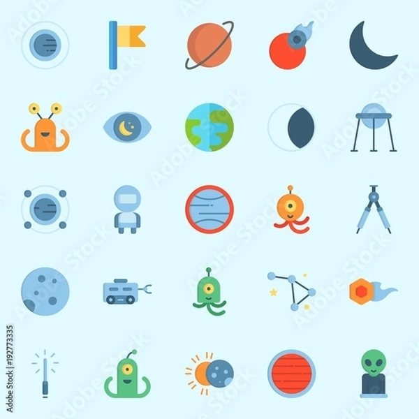 Fototapeta Icons about Universe with neptune, alien, moon, comet, moon rover and constellation