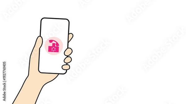Obraz スマートフォンを持つ手と電話アイコンのイラスト