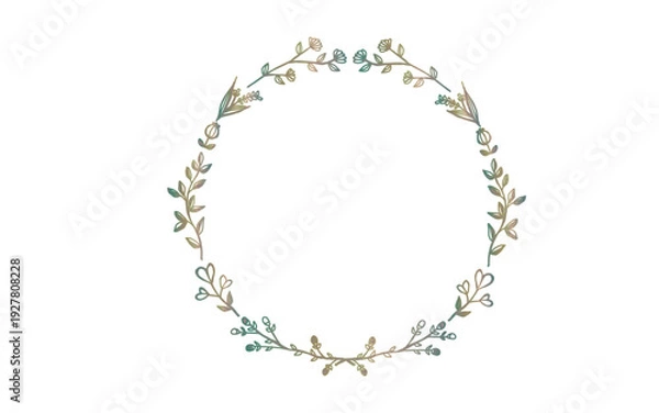 Obraz 緑のグラデーションの手描きの植物フレーム。