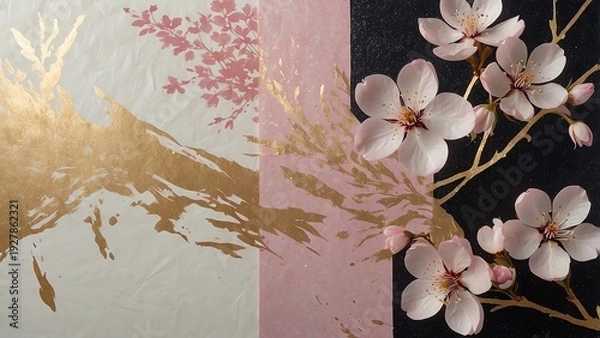 Obraz 和紙の風合いを感じるカラフルな桜をイメージした壁紙イラスト