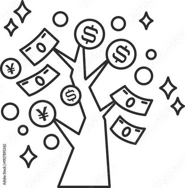 Obraz 金のなる木のイラスト　線画のみ