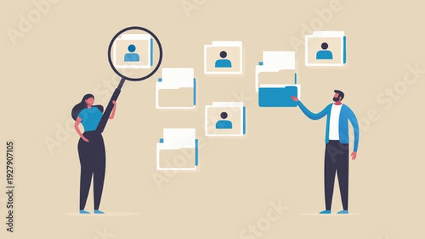 Obraz Team members collaborating on digital profiles and data analysis