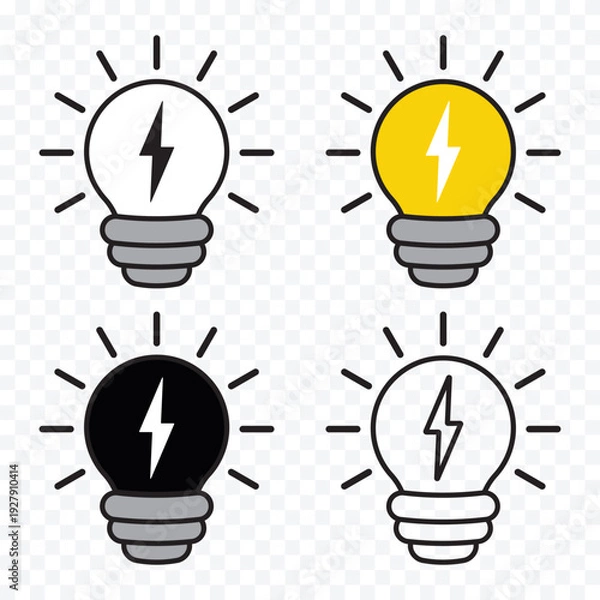 Obraz Light bulb symbol with lightning inside. Vector illustration.