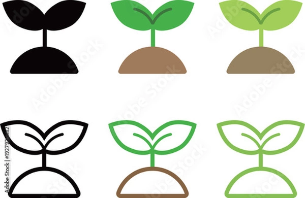 Obraz 土から生えた双葉のアイコン　セット