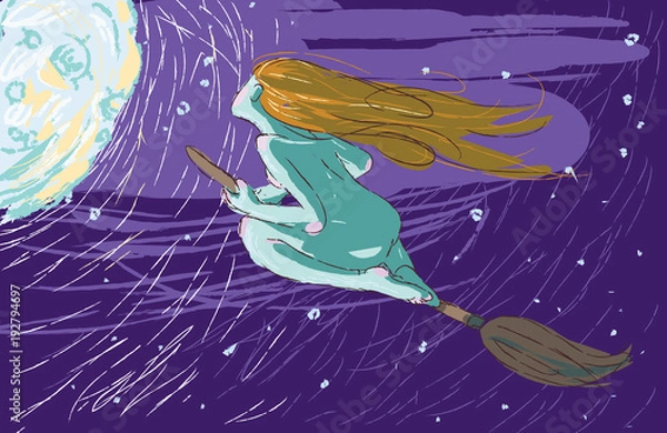 Obraz The witch flies on a broomstick