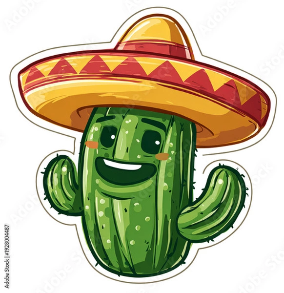 Obraz Cartoon Cactus with Sombrero