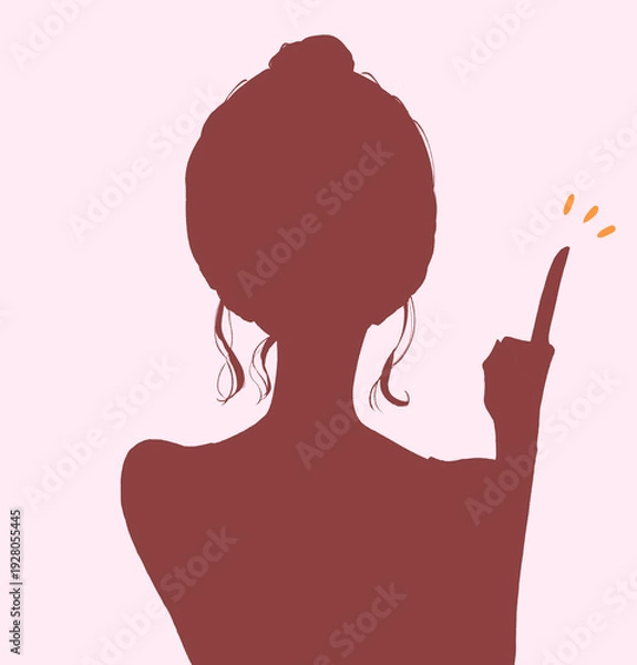 Obraz 人差し指をさすお団子頭の女性　影絵