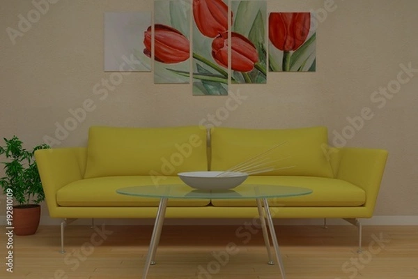 Fototapeta modern beatifful sofa and print on canvas