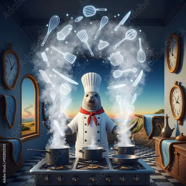Obraz Surreal Chef Bear Cooking Magic