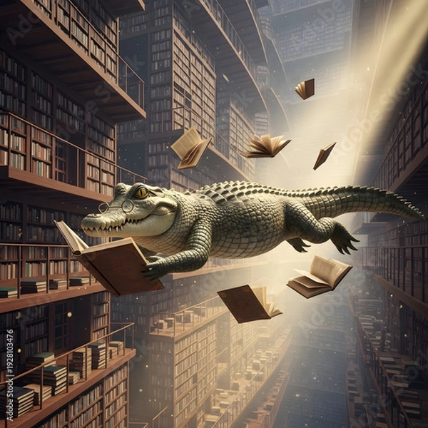 Obraz Crocodile Reading in Library