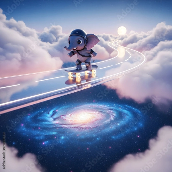 Obraz Elephant Skateboarding Through Space