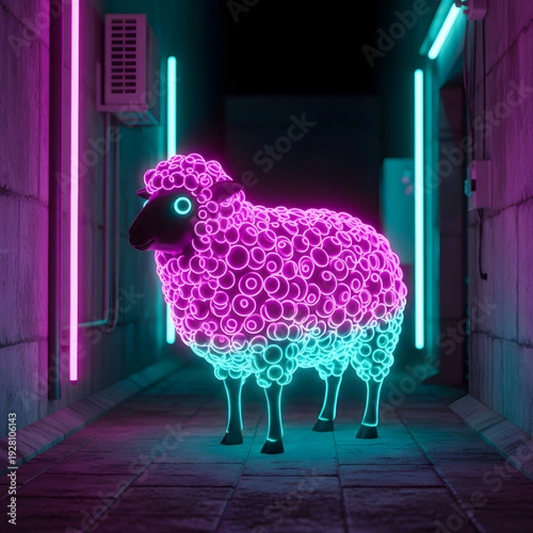 Obraz Neon Sheep in Dark Corridor