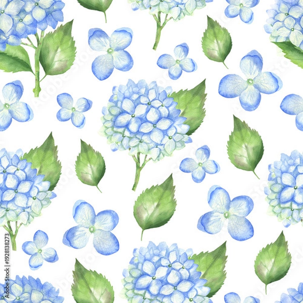 Obraz Seamless pattern blue hydrangeas white