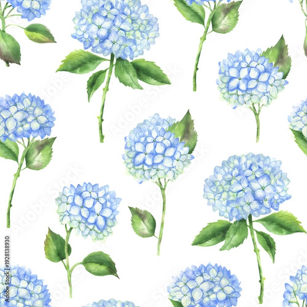 Obraz Seamless pattern of blue hydrangeas