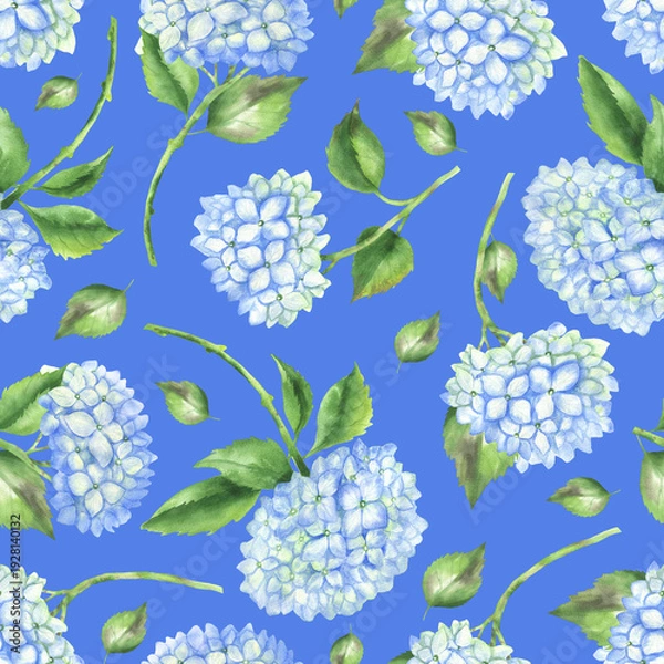 Obraz Seamless pattern of hydrangeas blue