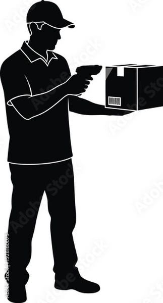 Obraz Delivery man holding package vector