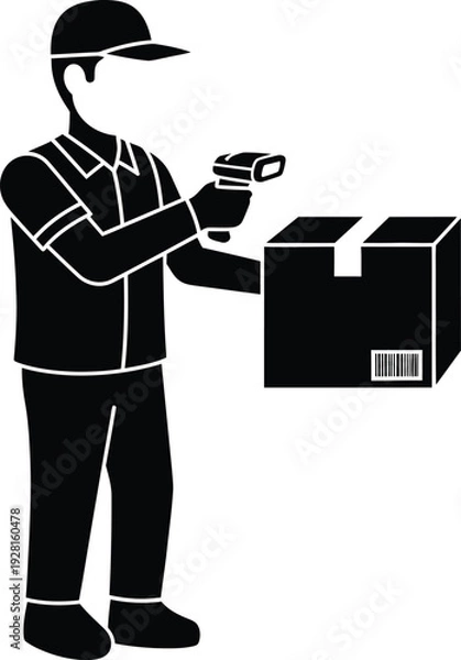 Obraz Delivery man with scanner and package