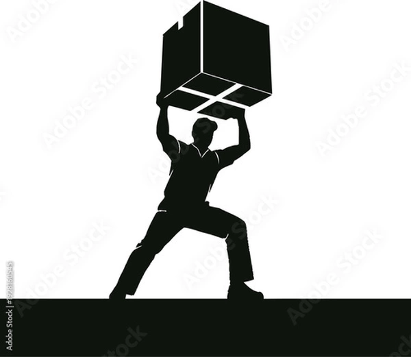 Obraz Man lifting box vector silhouette