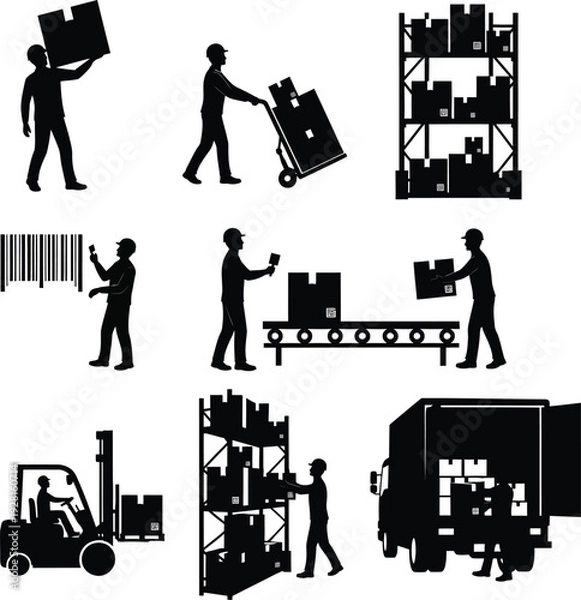 Obraz Warehouse worker icons set