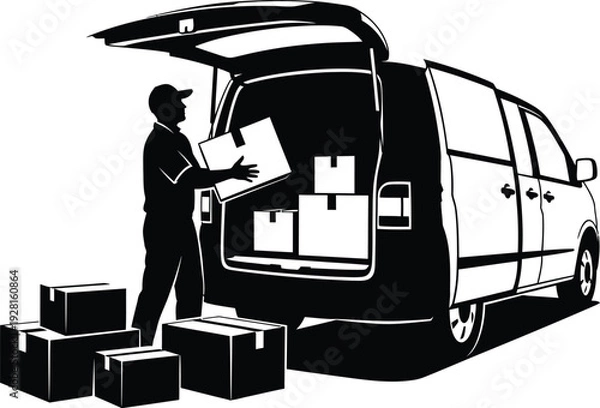 Obraz Delivery man loading boxes into van