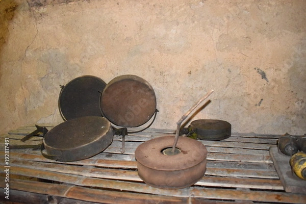 Fototapeta Mines from Vietnam War at Vietcong tunnel systems in Cu Chi in Vietnam, Asia