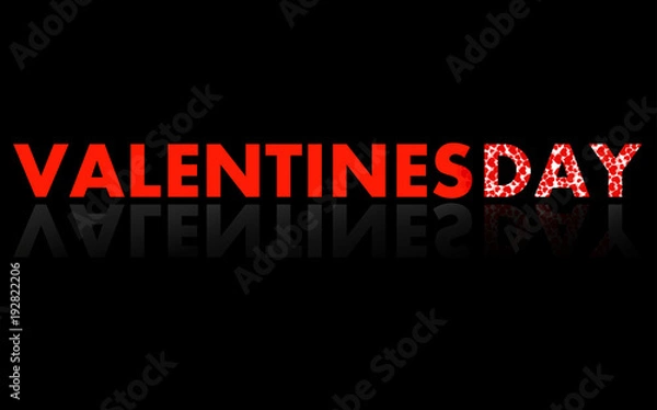 Fototapeta Banner with Valentine's day text in mirror reflection on black background