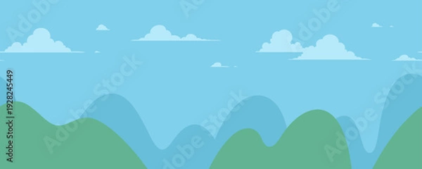 Obraz シンプルな山脈と空の風景イラスト_横スクロールゲームの背景_シームレス