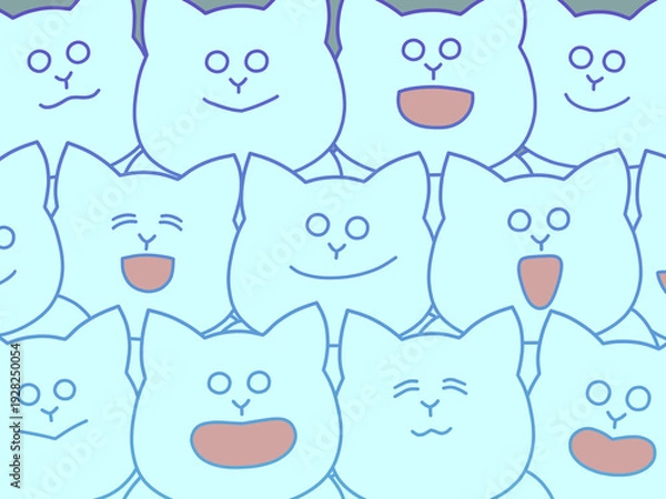 Obraz たくさんの猫が集まって楽しそうにしているイラスト　背景・ポスター・壁紙　水色