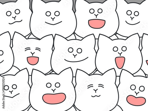 Obraz たくさんの猫が集まって楽しそうにしているイラスト　背景・ポスター・壁紙　白