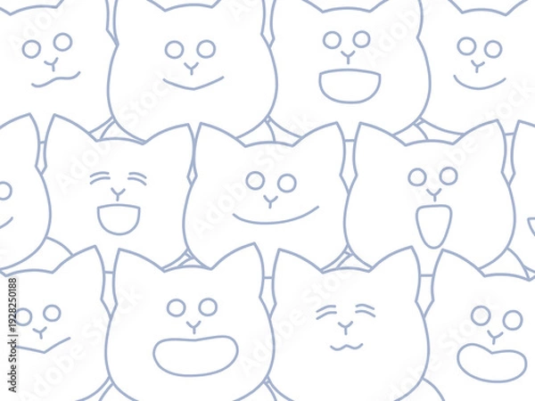 Obraz たくさんの猫が集まって楽しそうにしているイラスト　背景・ポスター・壁紙　線画