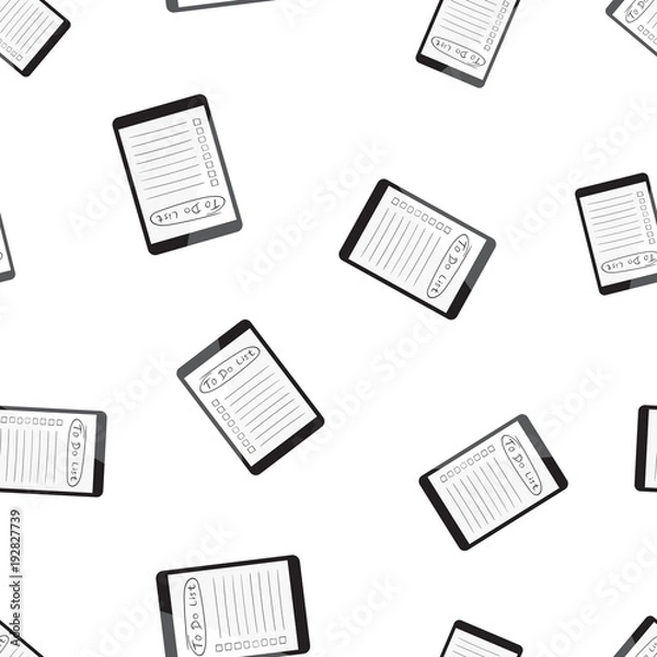 Fototapeta Businessman to do list, checklist with tablet computer seamless pattern background. Business flat vector illustration. Checklist, task list symbol pattern.