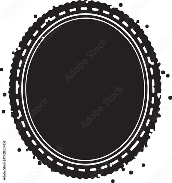 Obraz Black circular frame with rough edge and splatter effect on transparent background