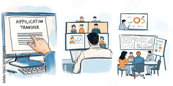 Obraz Modern Business Team Collaboration and Digital Application Transfer Process for Efficient Remote Workflow Management