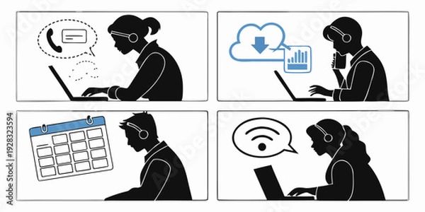 Fototapeta People using various devices to access cloud computing services and data storage. Vector